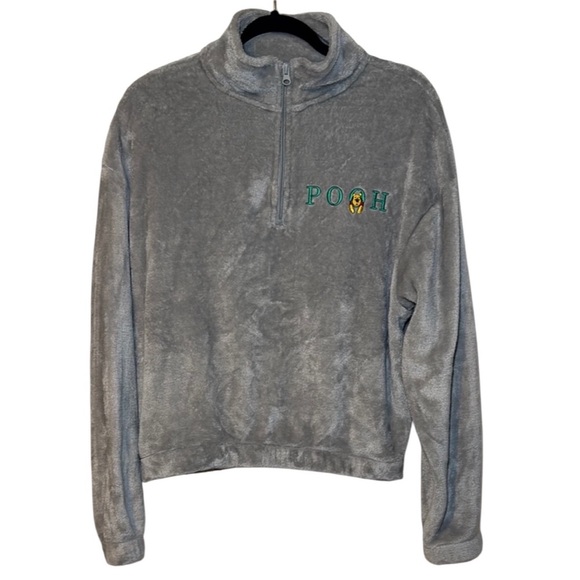Winnie The Pooh Grey Quarter Zip Cropped Sweatshirt Size Small/Medium - Picture 1 of 10